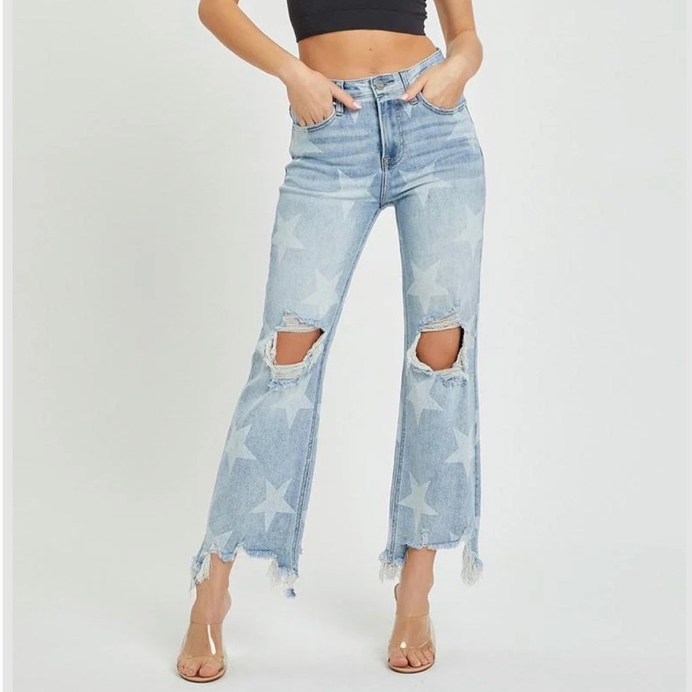 Risen High-Rise Cropped Star Print Jeans Size 1x NWT